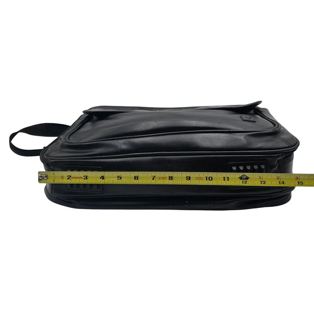 Black Faux Leather Laptop Briefcase Messenger Bag Professional Bag 15x12x6in